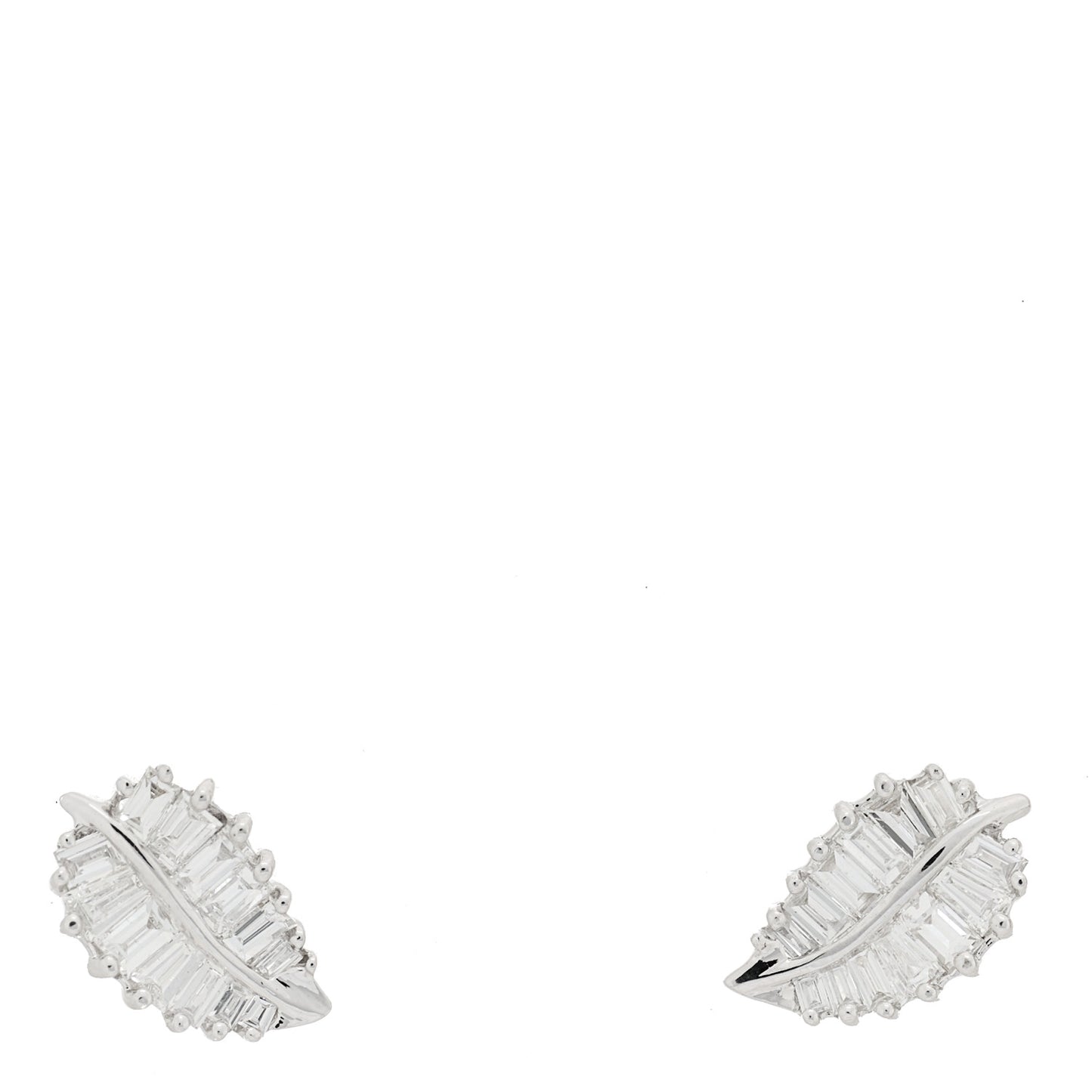 18K White Gold Diamond Small Palm Leaf Earrings
