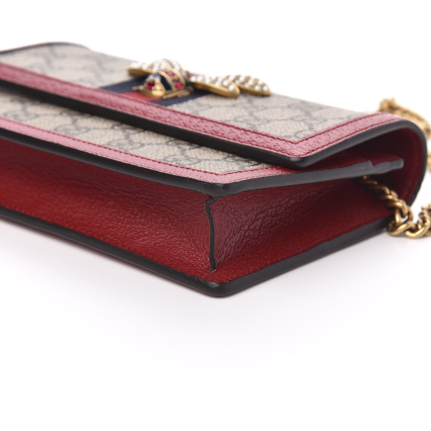 Gucci GG Supreme Monogram Web Queen Margaret Chain Wallet Red 7 of 9