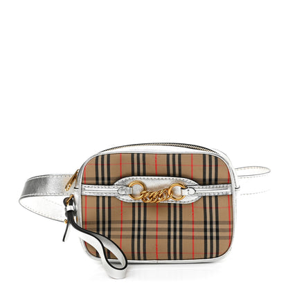 Burberry Metallic Smooth Calfskin 1983 Knight Check Link Bum Bag Silver 1 of 10