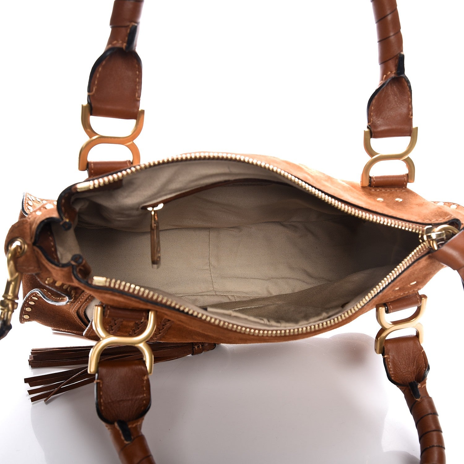 Chloe Suede Calfskin Braided Medium Marcie Satchel Caramel 6 of 12