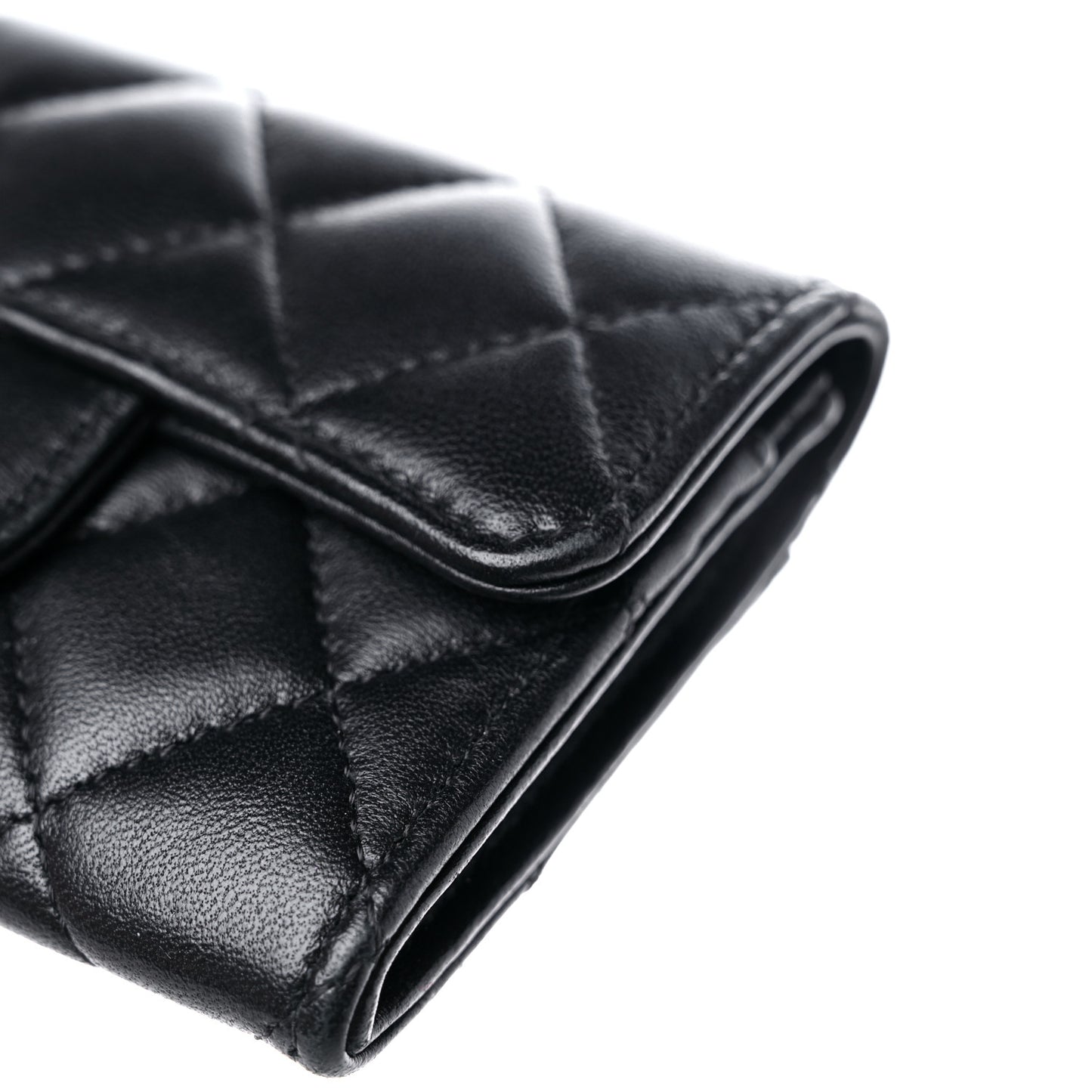 Lambskin Quilted Flap Card Holder Wallet Black