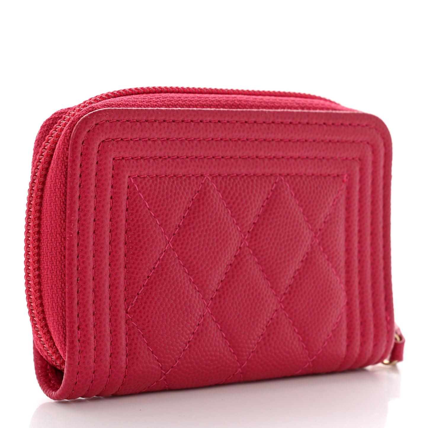 Caviar Quilted Boy Zip Around Coin Purse Wallet Red