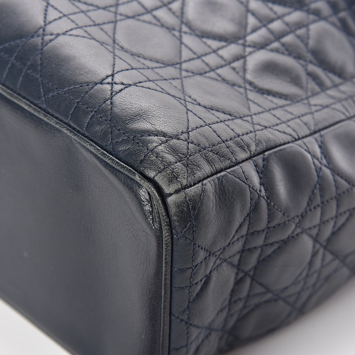 Lambskin Cannage Large Soft Lady Dior Shopping Tote Navy Blue
