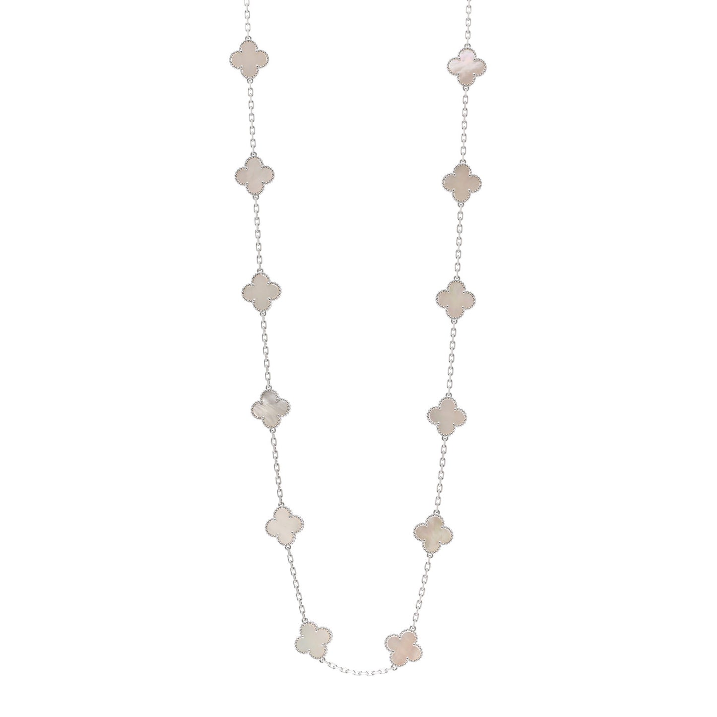 18K White Gold Mother of Pearl 20 Motifs Vintage Alhambra Necklace