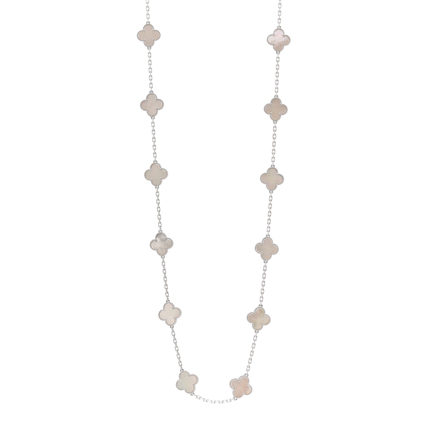 Van Cleef & Arpels 18K White Gold Mother of Pearl 20 Motifs Vintage Alhambra Necklace 1 of 5