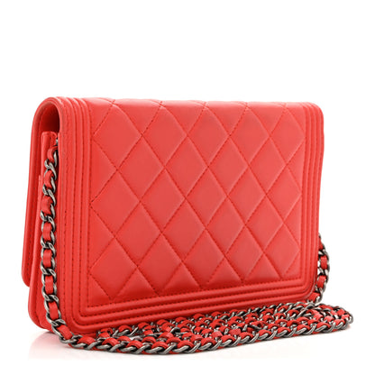 Chanel Lambskin Quilted Boy Wallet On Chain WOC Red 3 of 12