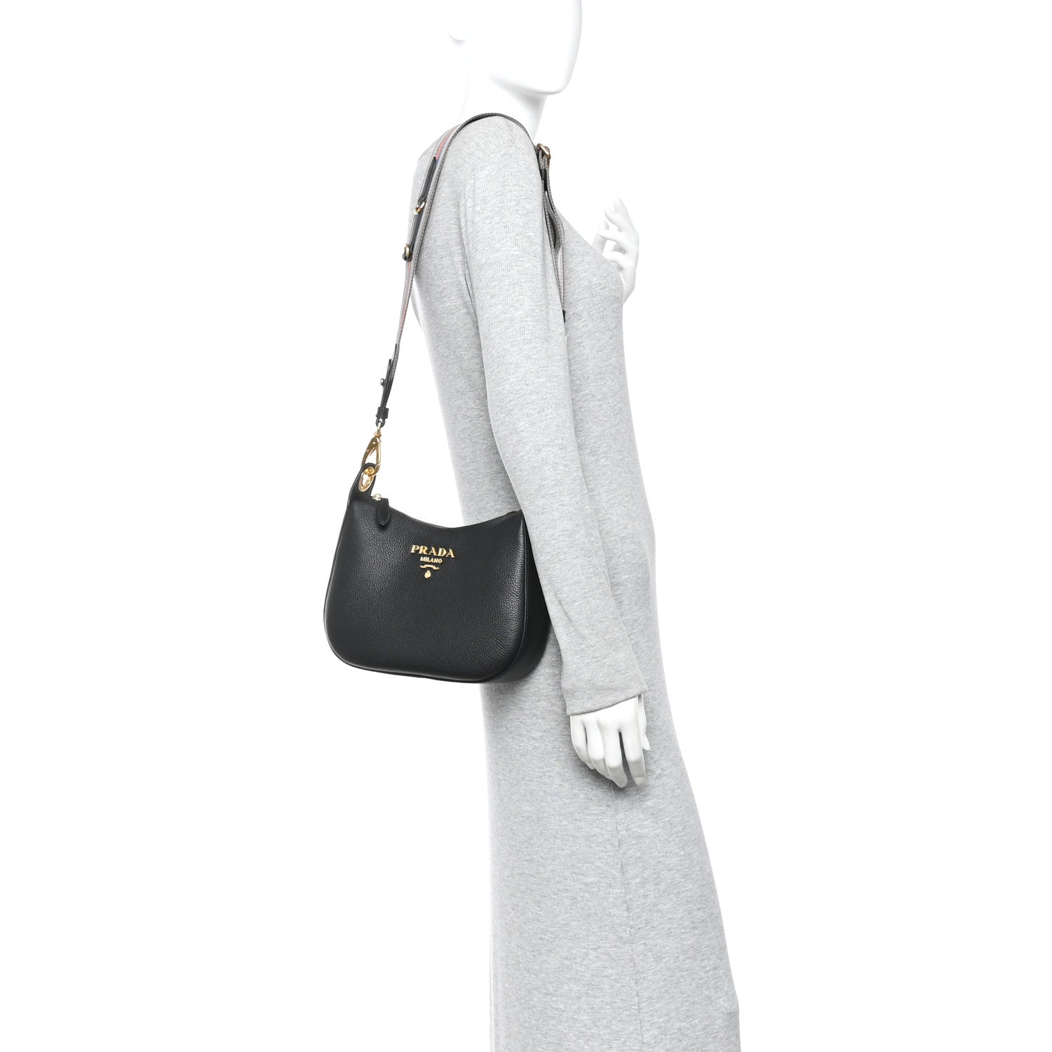 Prada Vitello Phenix Small Zippered Messenger Hobo Black 1863507