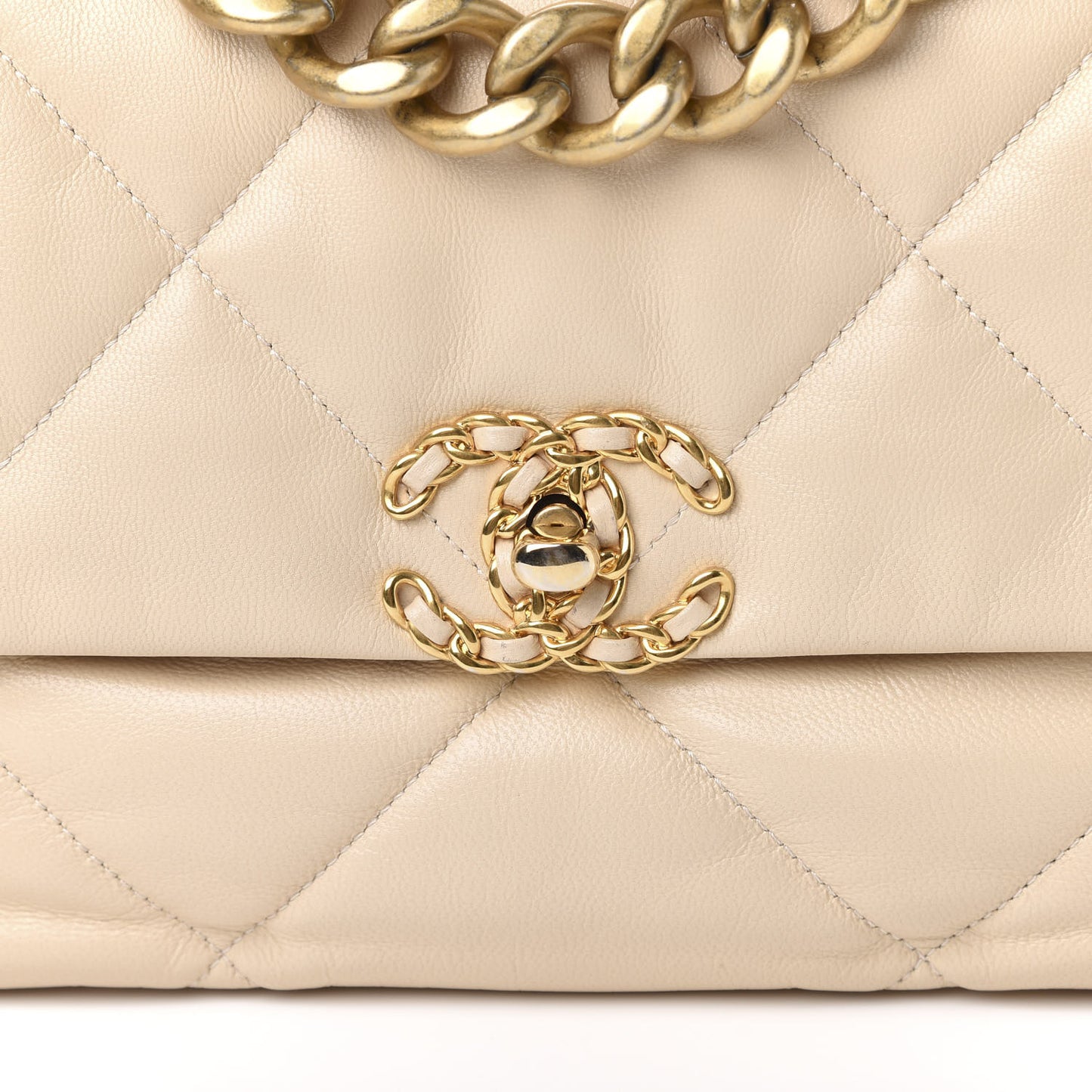 Goatskin Quilted Medium 19 Flap Beige