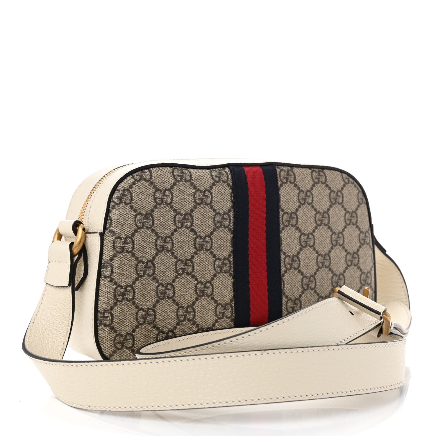 Gucci GG Supreme Monogram Textured Calfskin Web Small Ophidia Camera Bag Beige Ebony Mystic White 3 of 8