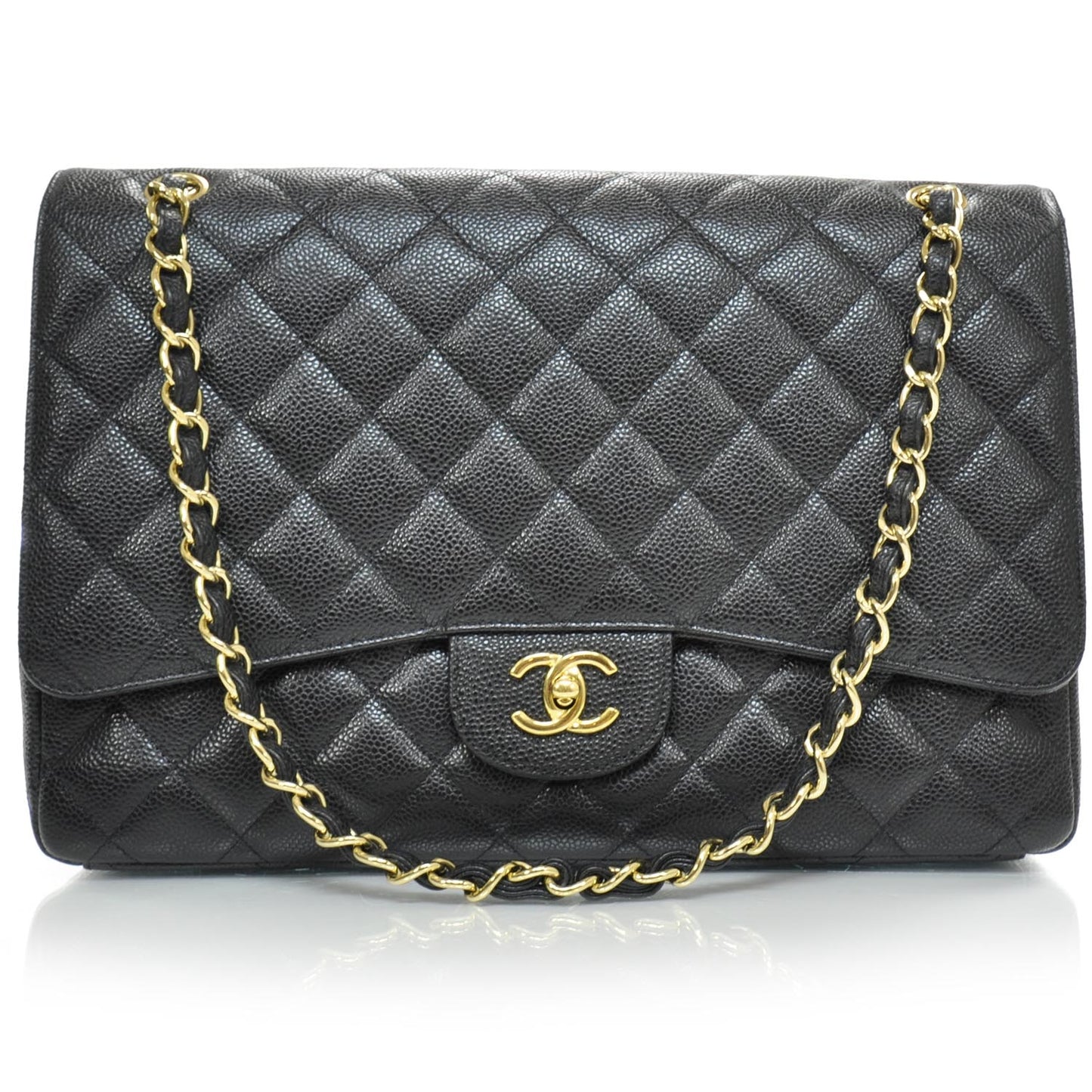 Caviar Maxi Single Flap Black GHW