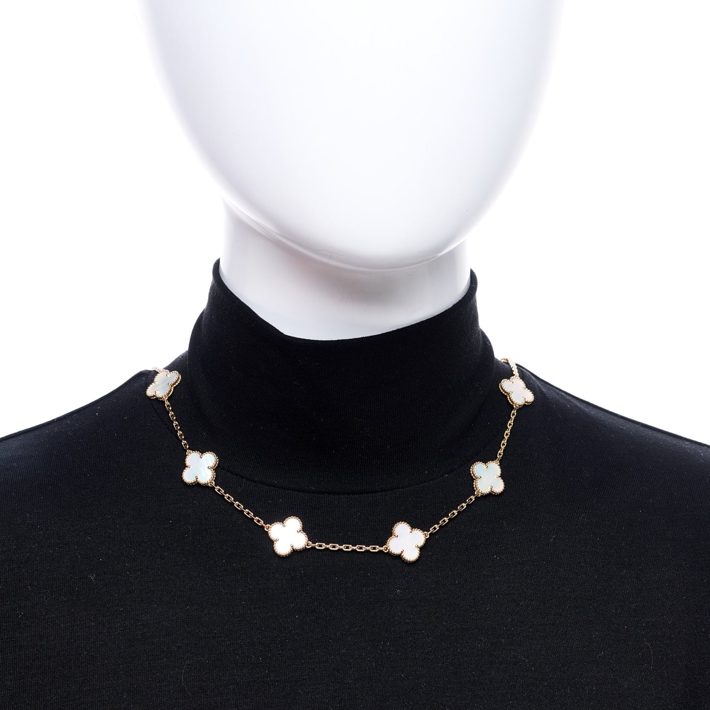 18K Yellow Gold Mother of Pearl 10 Motifs Vintage Alhambra Necklace