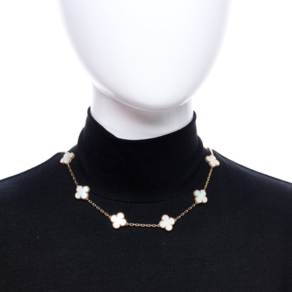 Van Cleef & Arpels 18K Yellow Gold Mother of Pearl 10 Motifs Vintage Alhambra Necklace 2 of 5