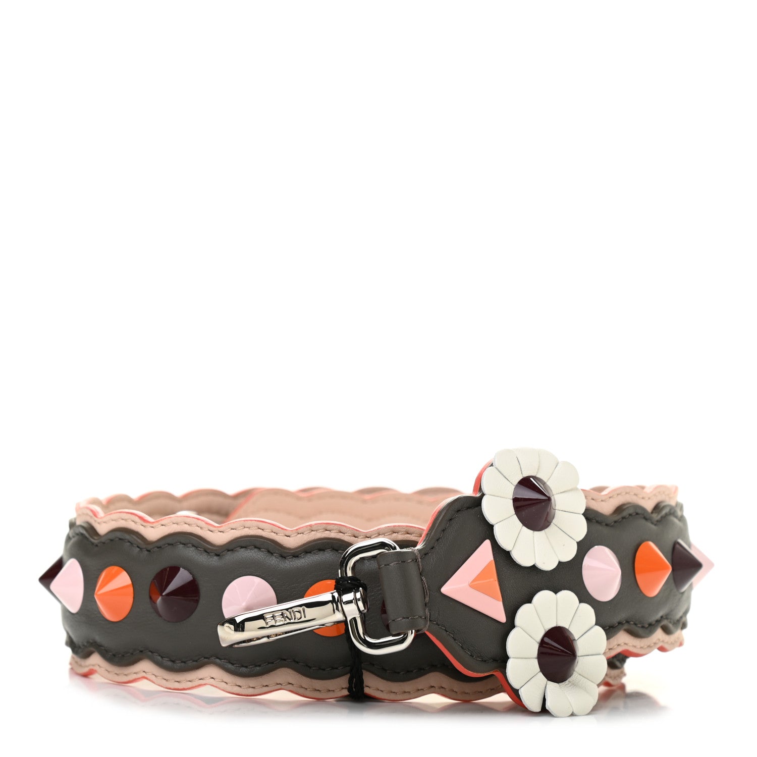 Fendi Vitello Dolce Nappa Hypnoteyes Bi-Color Scalloped Spike Studded Strap You Carbone Plaster White Multicolor 1 of 4