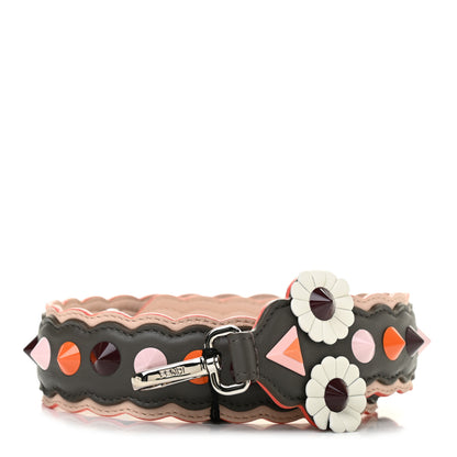 Fendi Vitello Dolce Nappa Hypnoteyes Bi-Color Scalloped Spike Studded Strap You Carbone Plaster White Multicolor 1 of 4