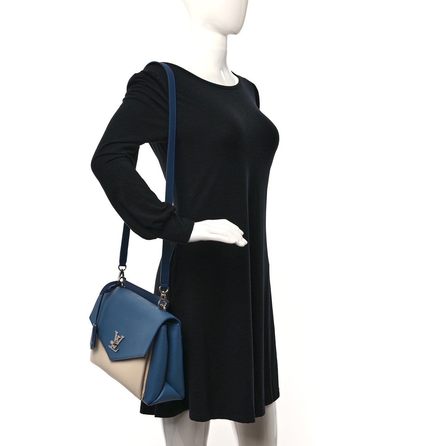 Soft Calfskin My Lockme Top Handle Blue Jean Crème