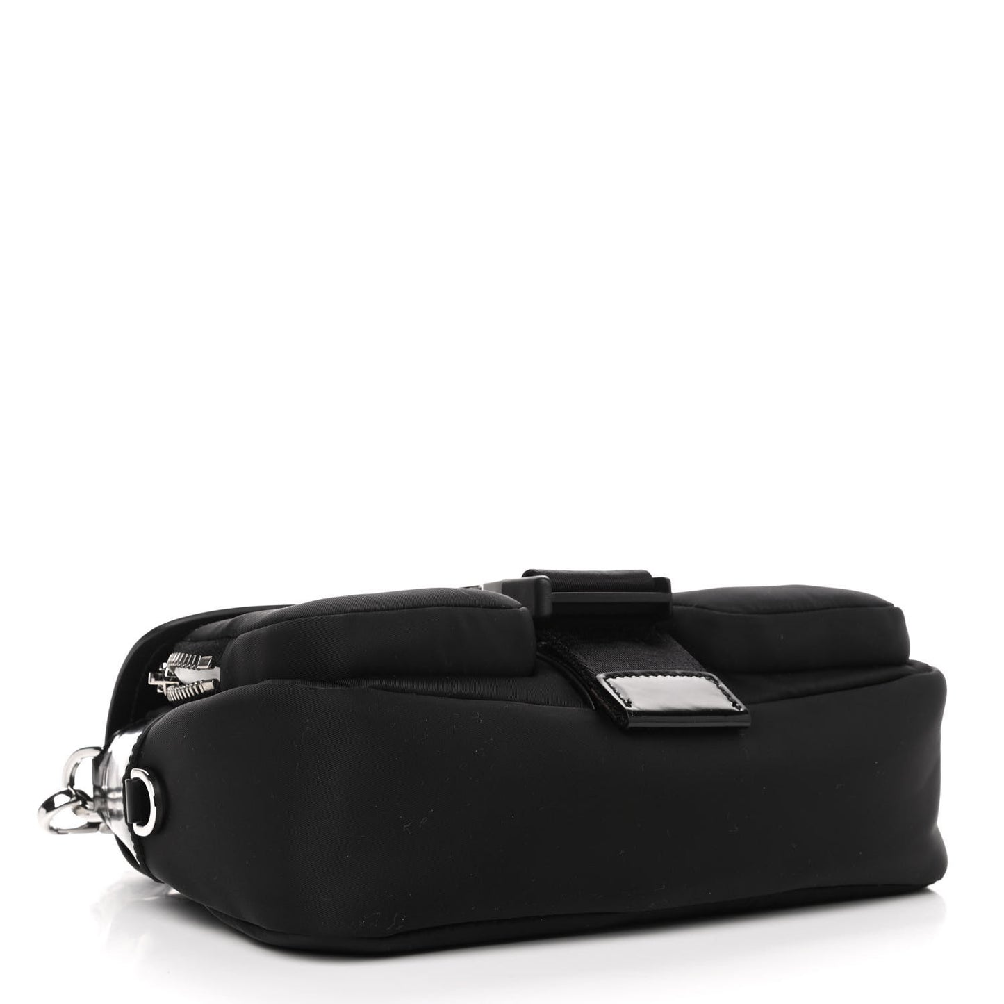 Re-Nylon Spazzolato Double Pocket Buckle Shoulder Bag Black