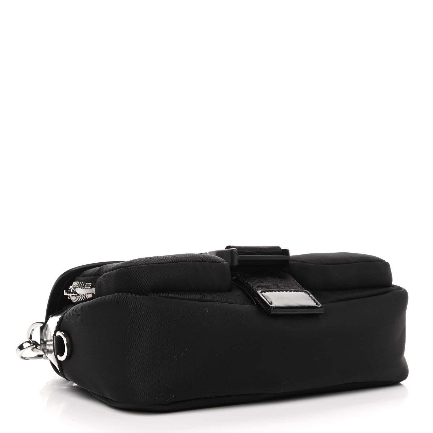 Prada Re-Nylon Spazzolato Double Pocket Buckle Shoulder Bag Black 3 of 4