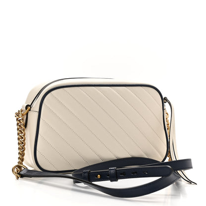 Gucci Vintage Effect Calfskin Matelasse Diagonal Small Torchon GG Marmont Chain Shoulder Bag Mystic White Blue Agata 3 of 10