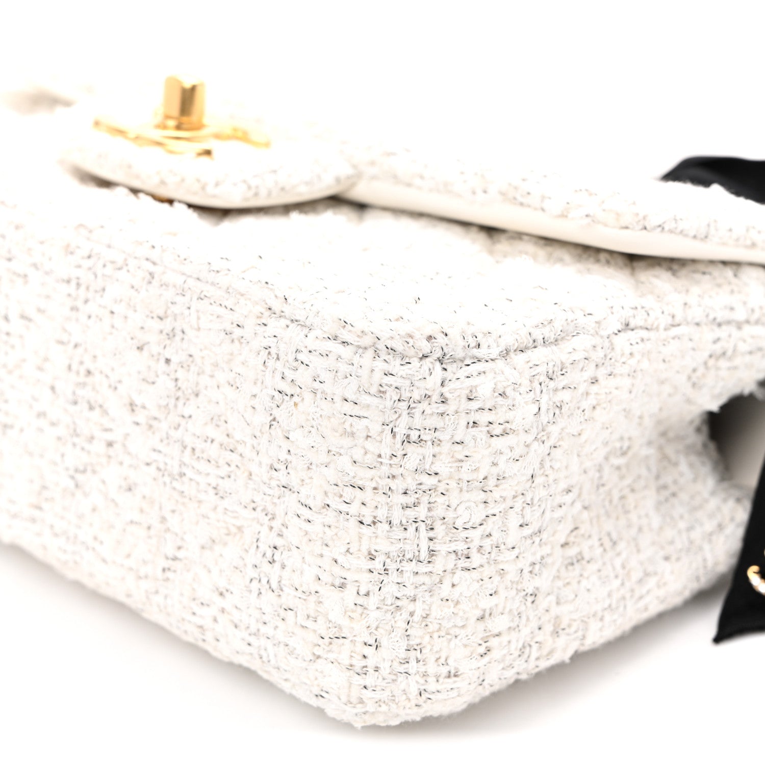 Chanel Tweed Quilted Mini Bow Top Handle Rectangular Flap White Black 9 of 9