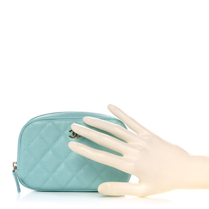 Chanel Caviar Quilted Small Curvy Pouch Cosmetic Case Light Blue 2 of 11