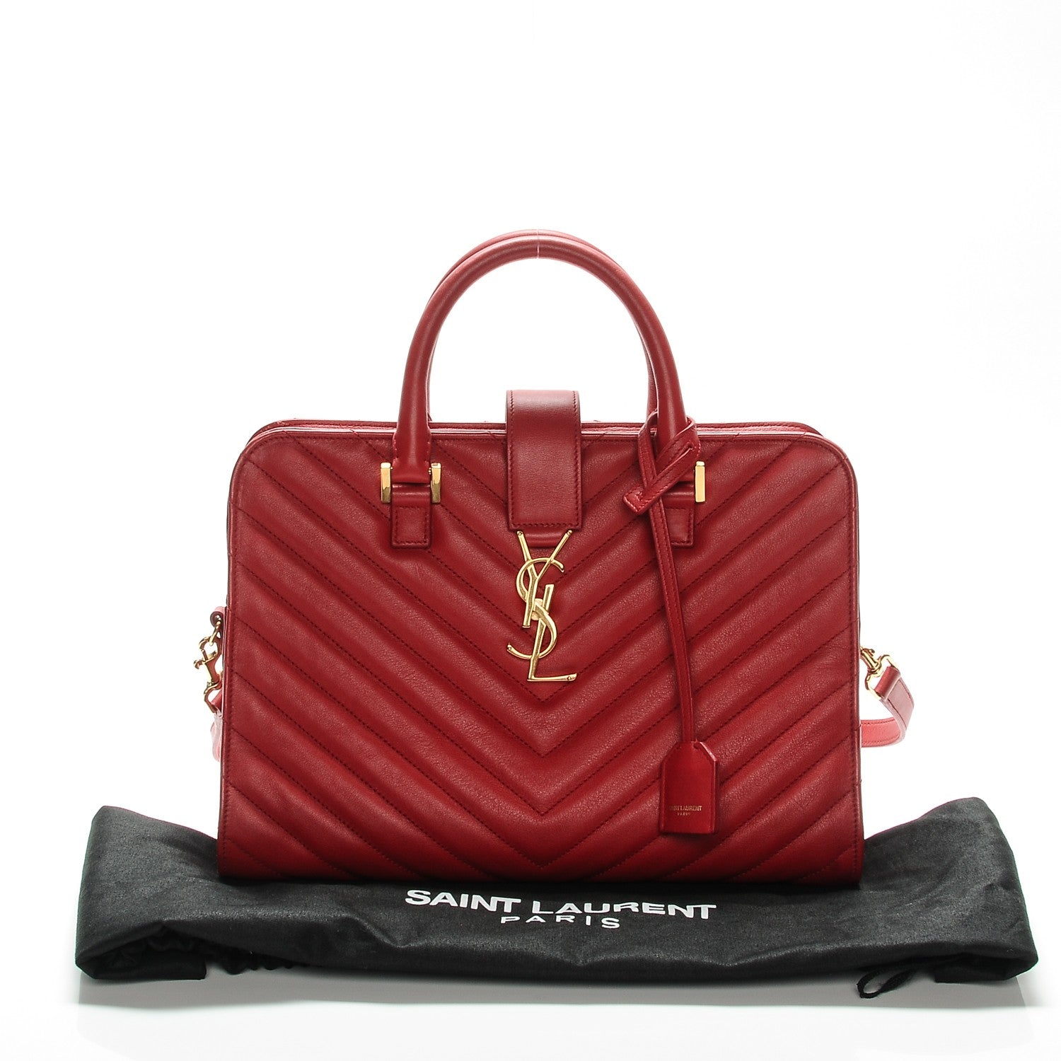 Saint Laurent Calfskin Matelasse Chevron Small Monogram Cabas Lipstick Red 15 of 15