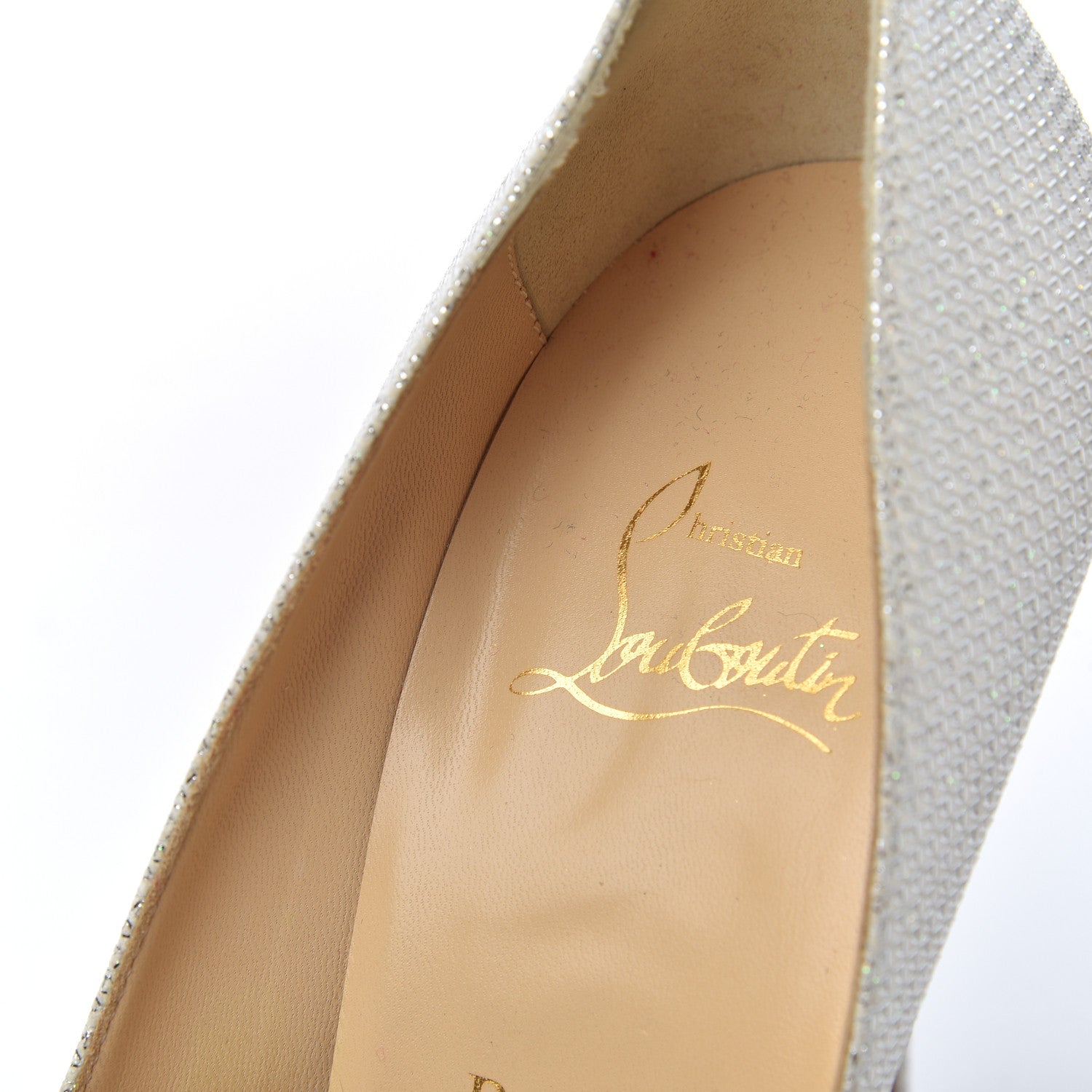Christian Louboutin Metallic Canvas Peep Toe Pumps 37.5 White 15 of 15