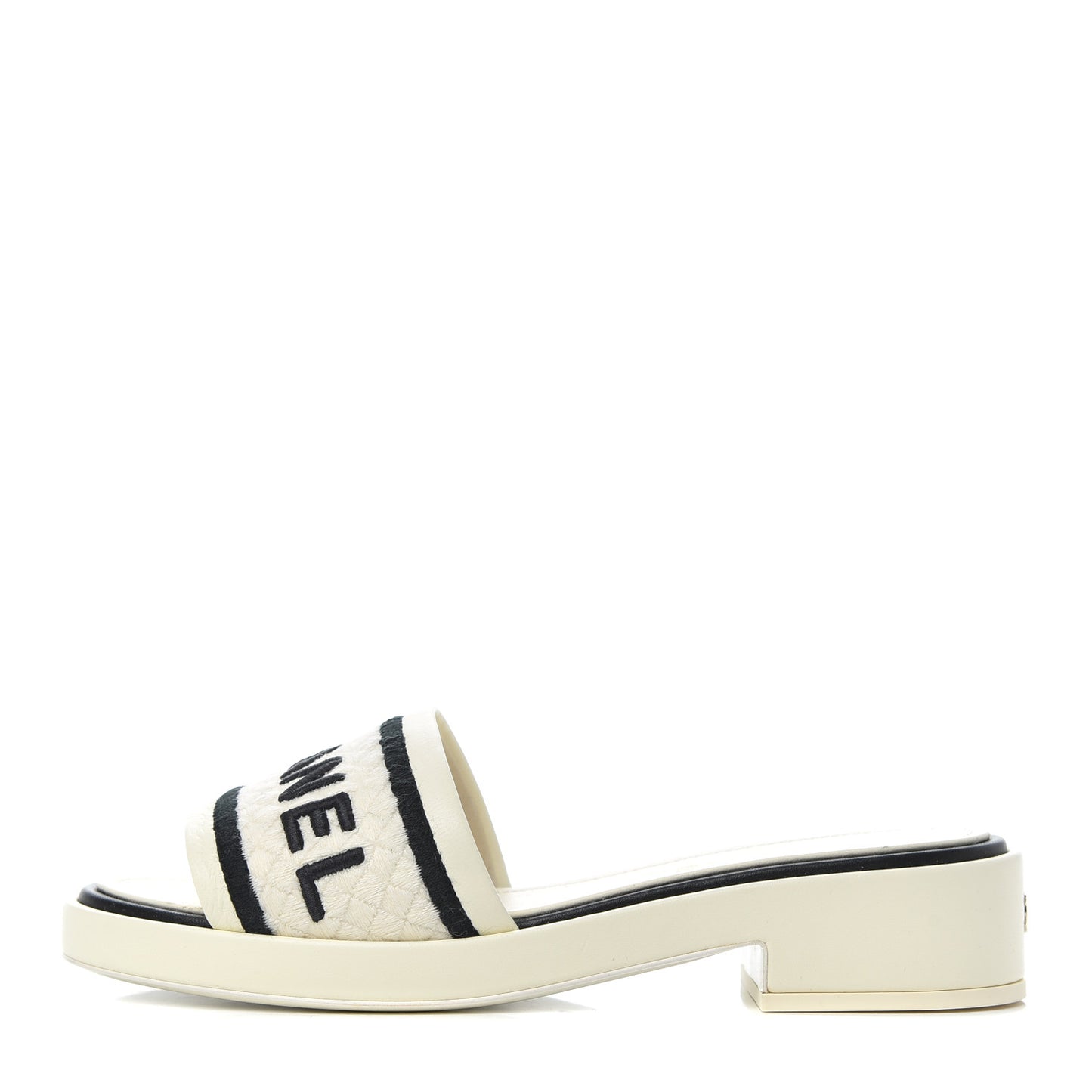 Lambskin Embroidered CC Mule Sandal 38 Ivory Black