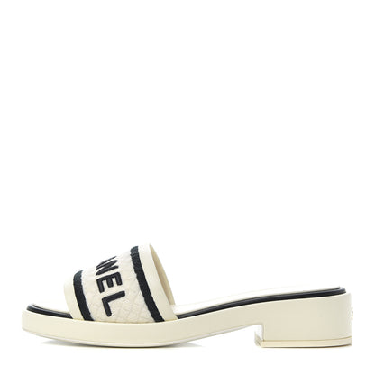 Chanel Lambskin Embroidered CC Mule Sandal 38 Ivory Black 1 of 15