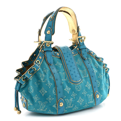 Louis Vuitton Monogram Suede Ostrich Theda GM Turquoise 3 of 10