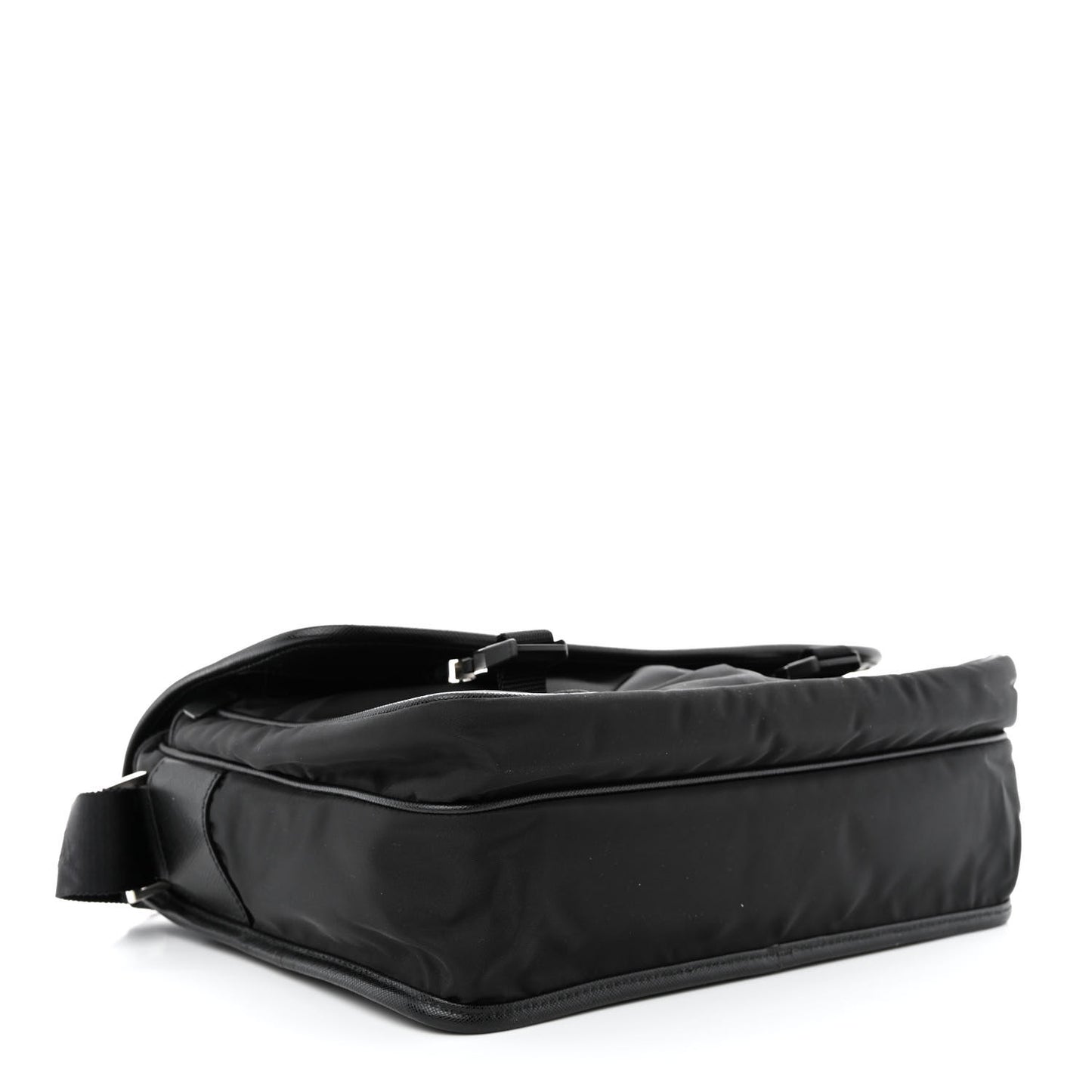 Tessuto Nylon Saffiano Large Double Snap Buckle Messenger Bag Black