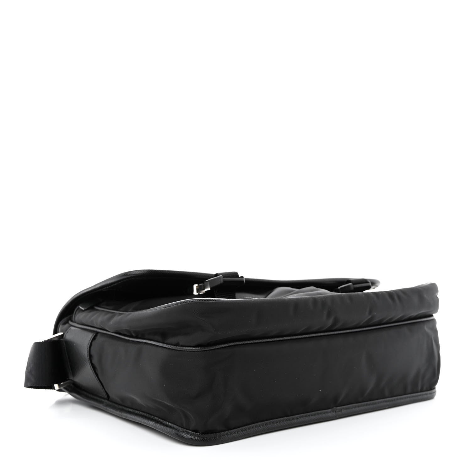 Prada Tessuto Nylon Saffiano Large Double Snap Buckle Messenger Bag Black 4 of 11