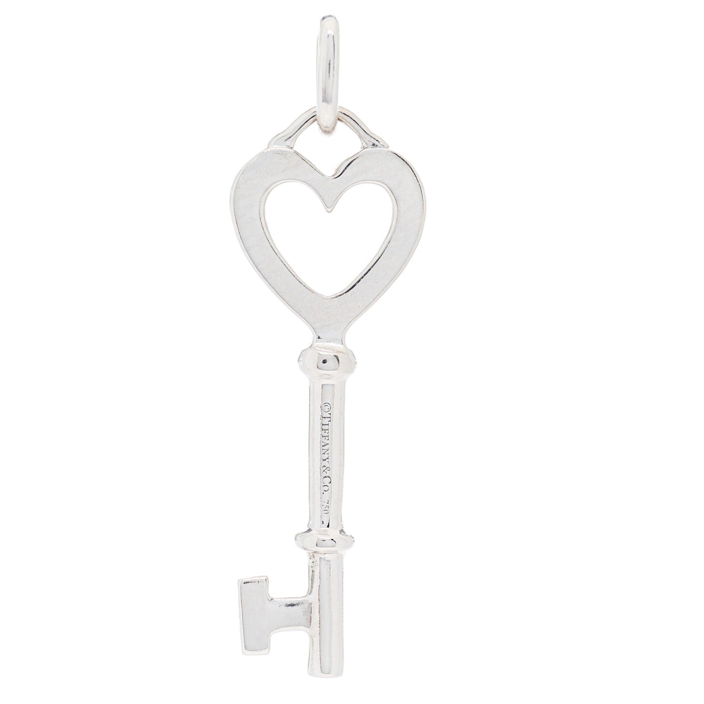 18K White Gold Diamond Mini Heart Key Pendant
