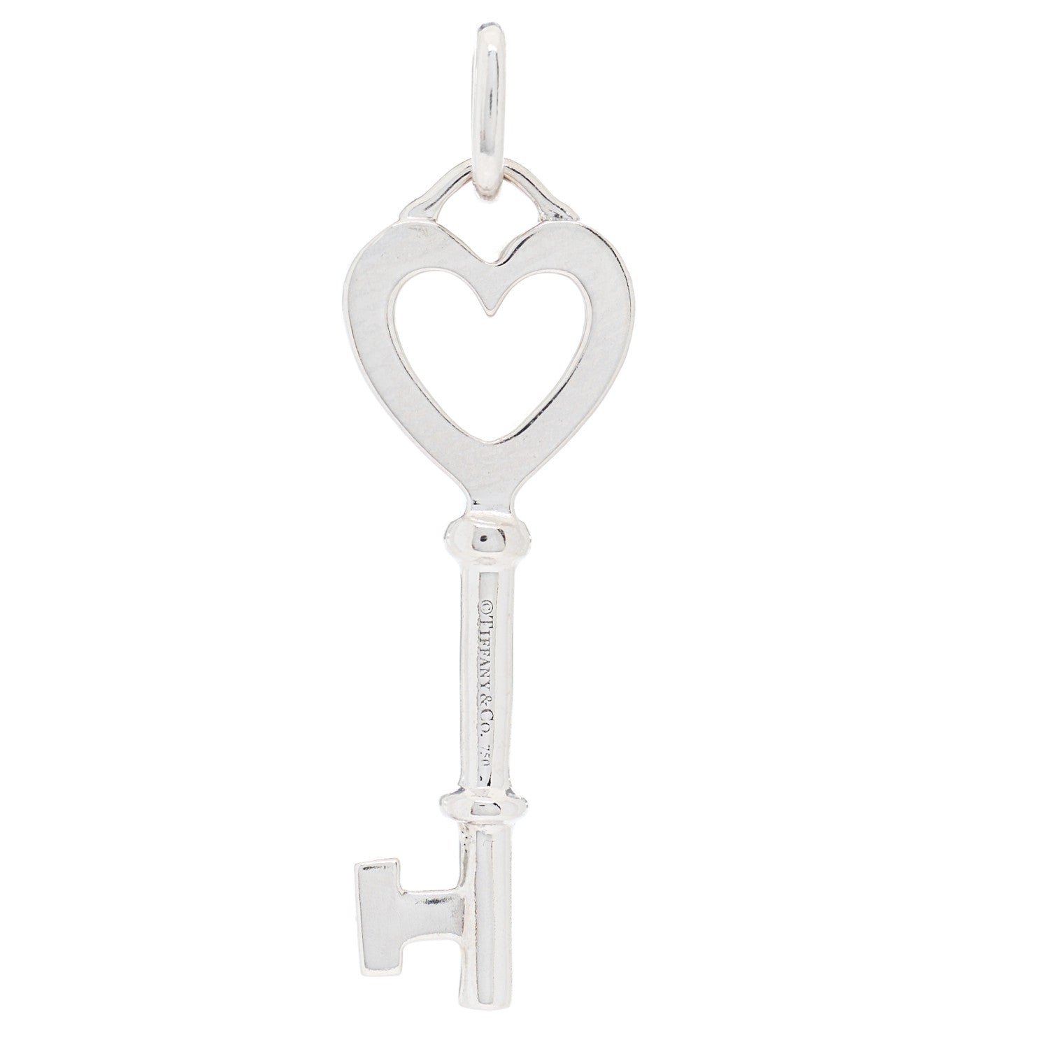 Tiffany 18K White Gold Diamond Mini Heart Key Pendant 4 of 4