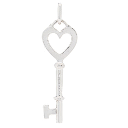 Tiffany 18K White Gold Diamond Mini Heart Key Pendant 4 of 4