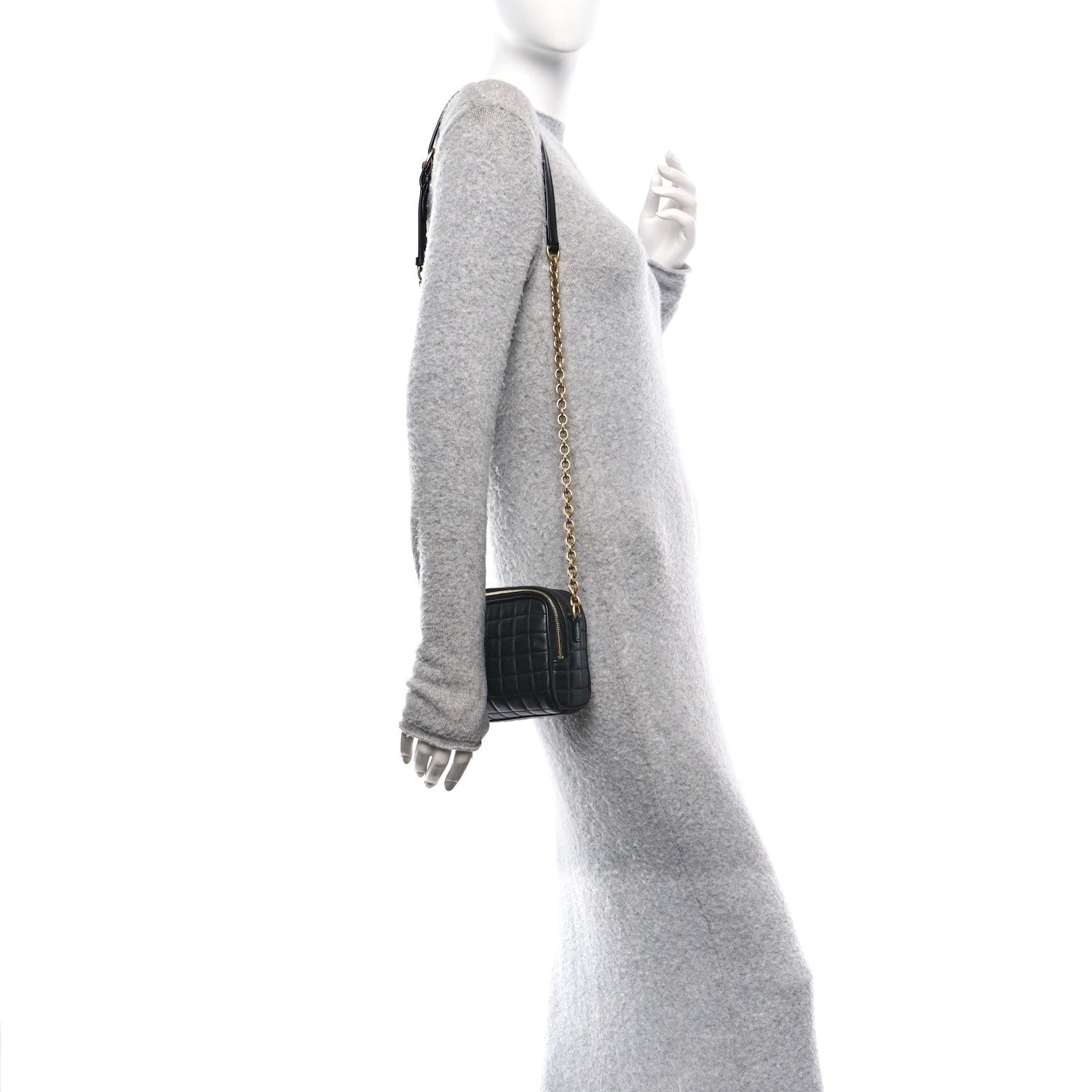 Saint Laurent Lambskin Carre Quilted Cassandre Mini Camera Bag Black 2 of 9