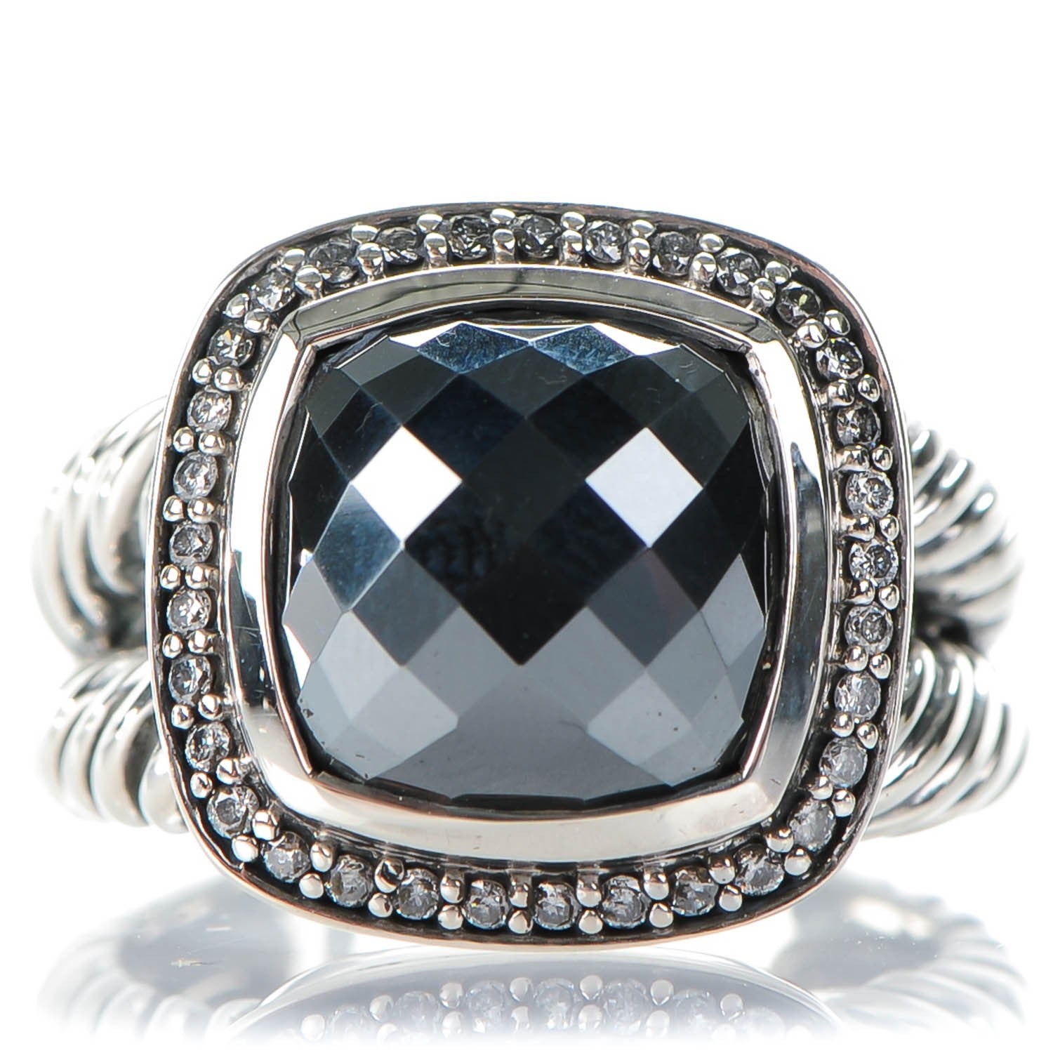 David Yurman Sterling Silver Diamond Hematite 11mm Albion Ring 54 7 1 of 5