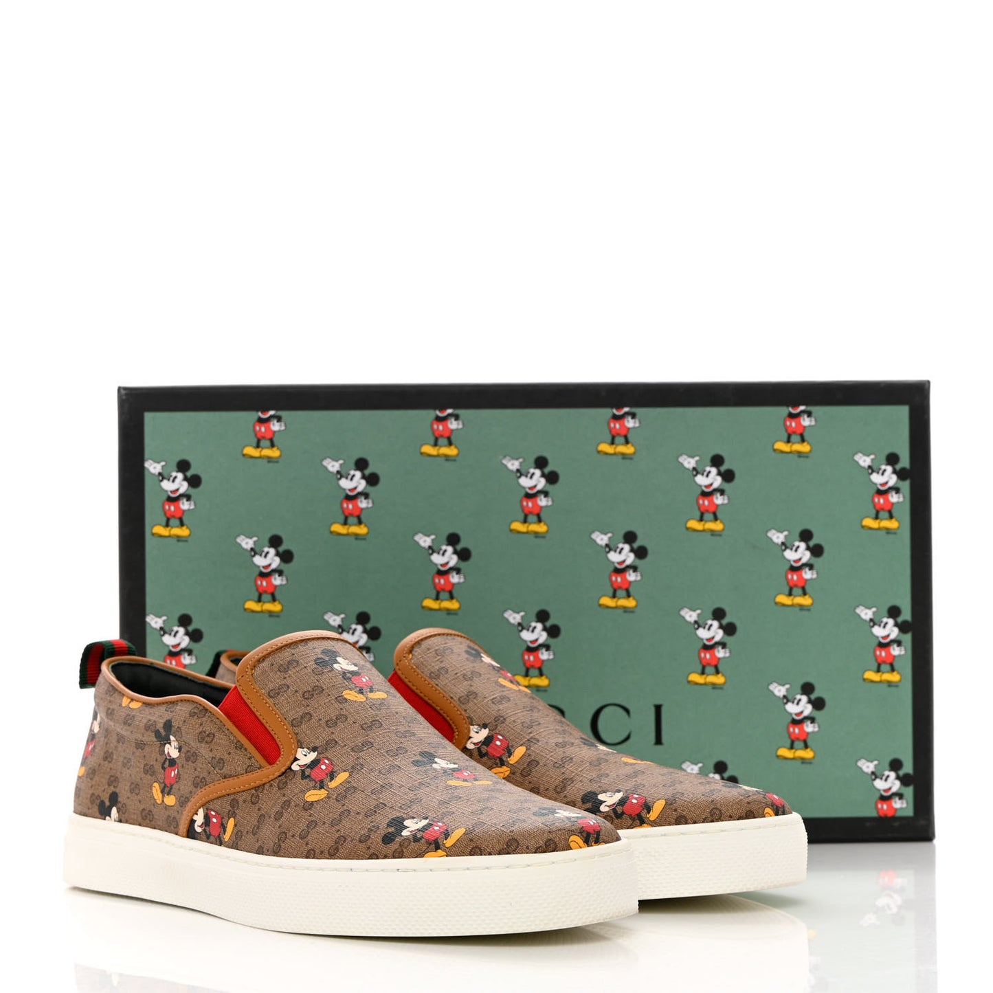 X DISNEY Mini Vintage GG Supreme Monogram Mickey Mouse Mens Slip-On Sneakers 9.5 Beige Vintage Sun Oil