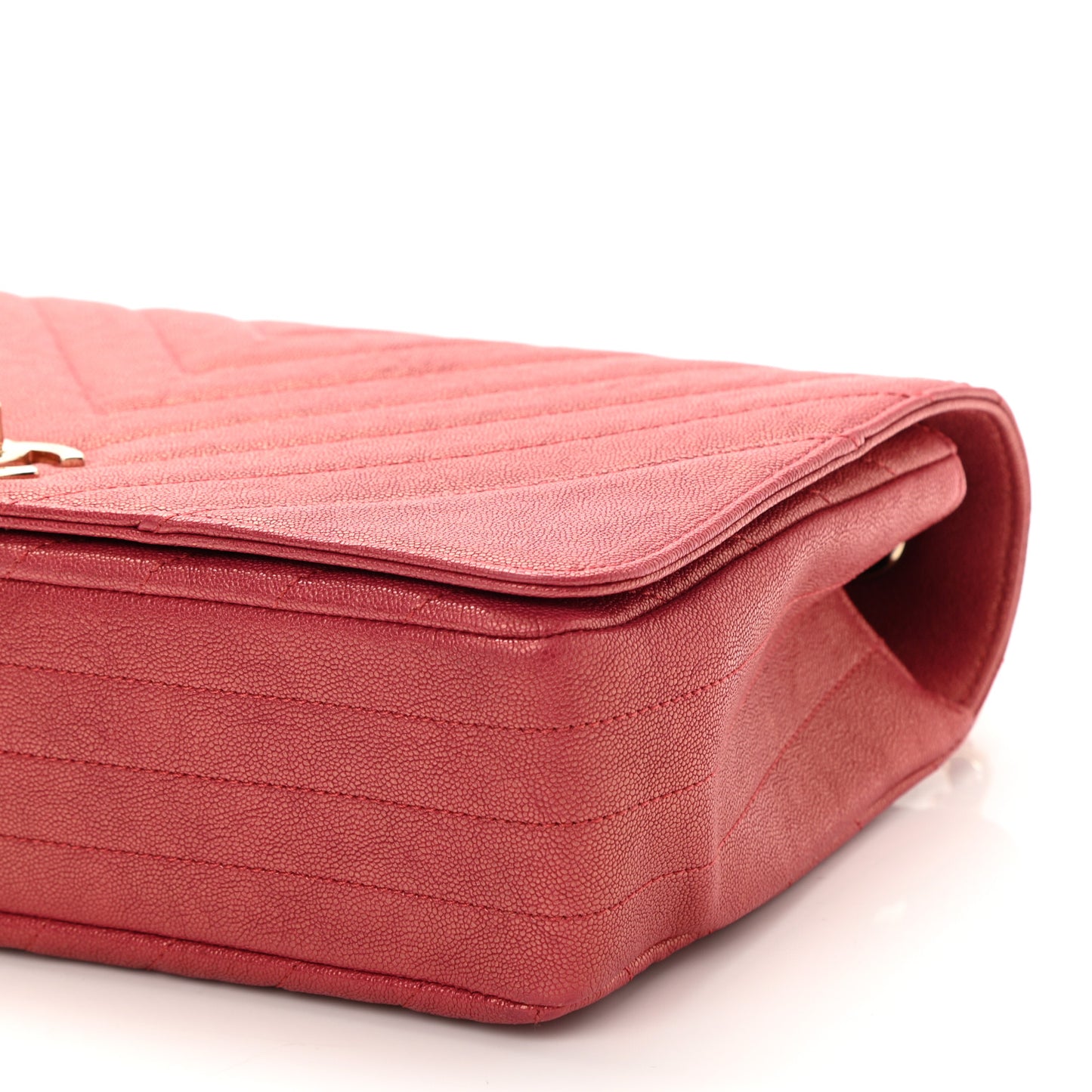 Metallic Caviar Chevron Quilted Medium Statement Flap Dark Pink