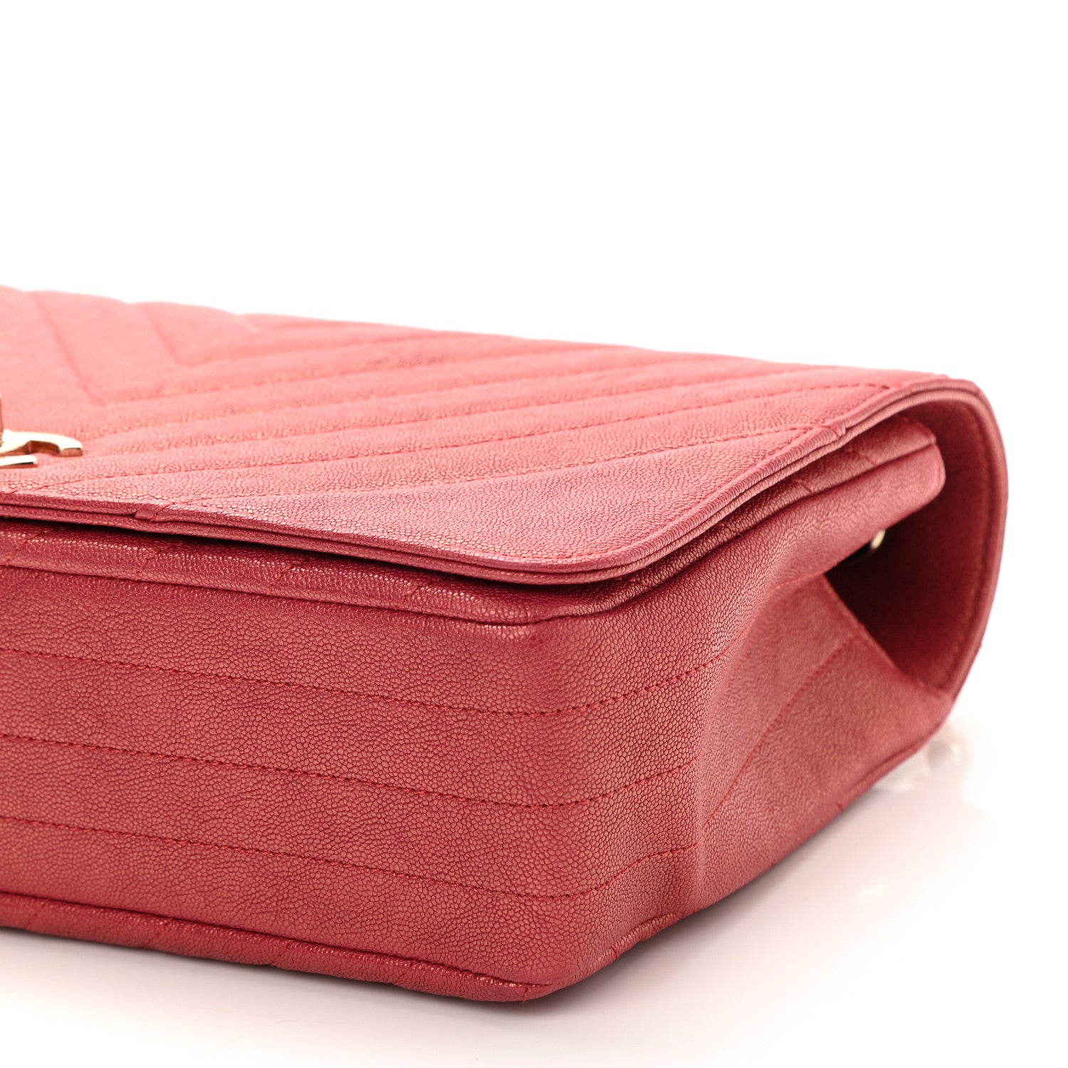 Chanel Metallic Caviar Chevron Quilted Medium Statement Flap Dark Pink 10 of 10