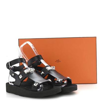 Hermes Calfskin Medor Studded Womens Intuition Sandals 38 Black 13 of 13