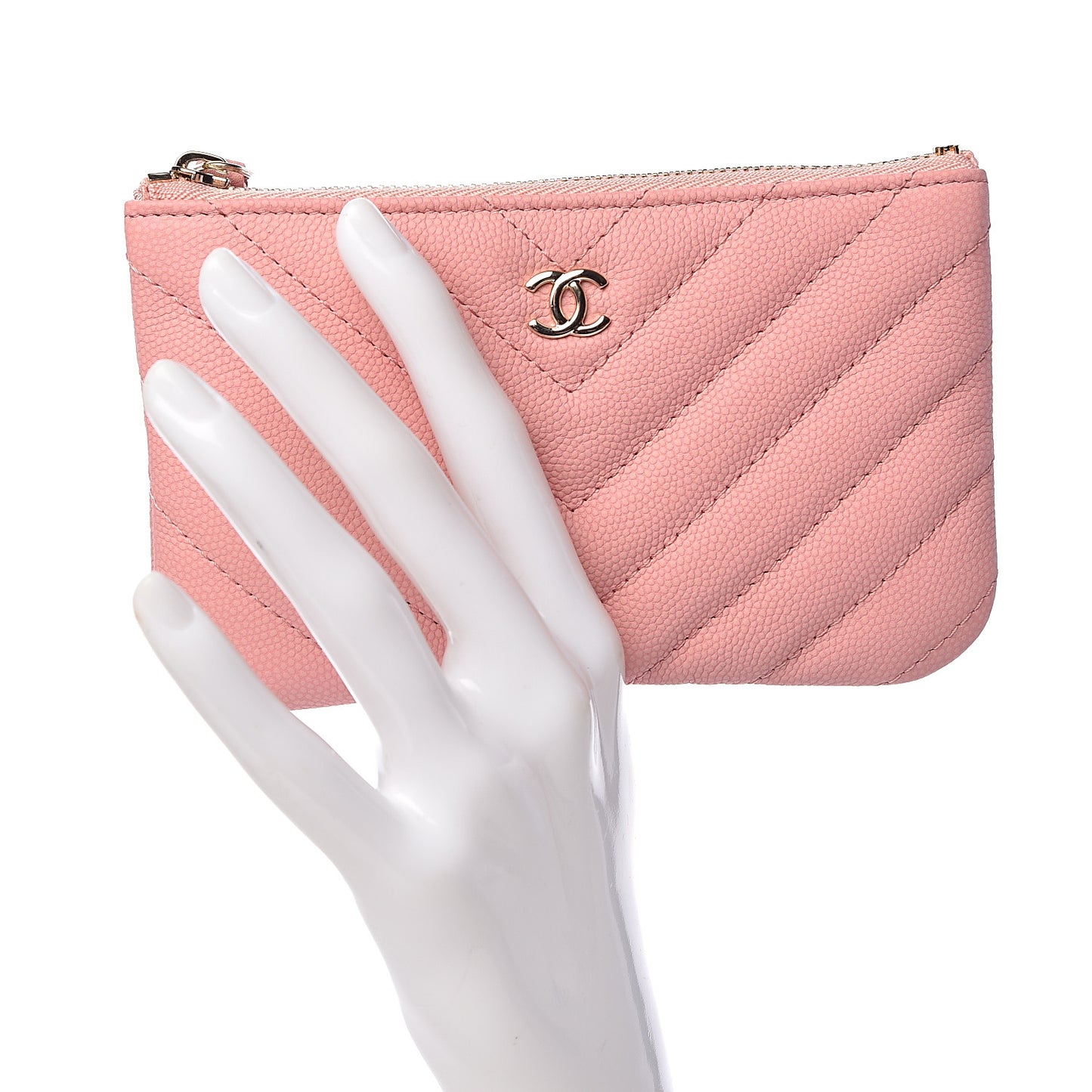 Flat Caviar Chevron Quilted Small Cosmetic Case Pink