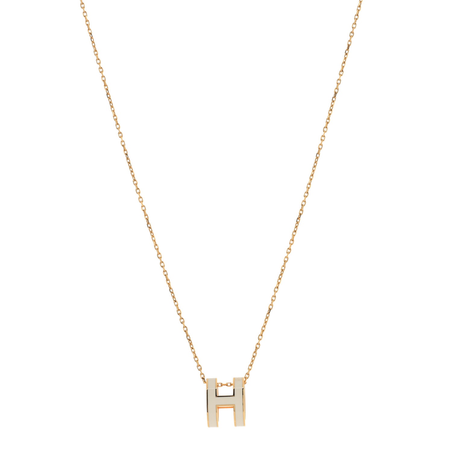 Hermes Lacquered Gold Pop H Pendant Necklace White 1 of 3
