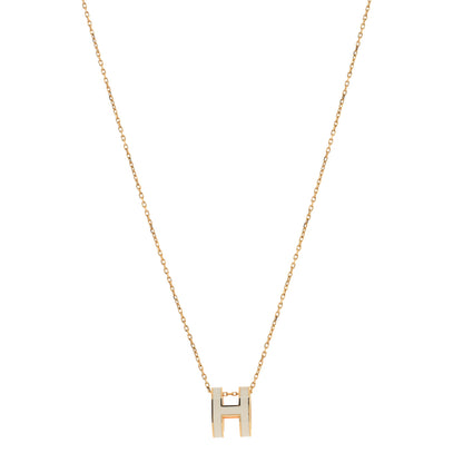 Hermes Lacquered Gold Pop H Pendant Necklace White 1 of 3