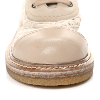 Chanel Crochet Calfskin Lace Up Boots 38 Beige 11 of 11