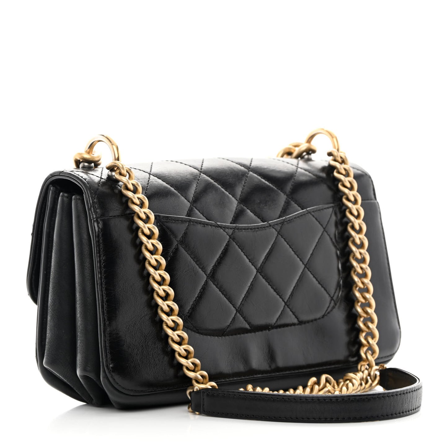 Iridescent Calfskin Quilted Small Straight Lined Flap Black