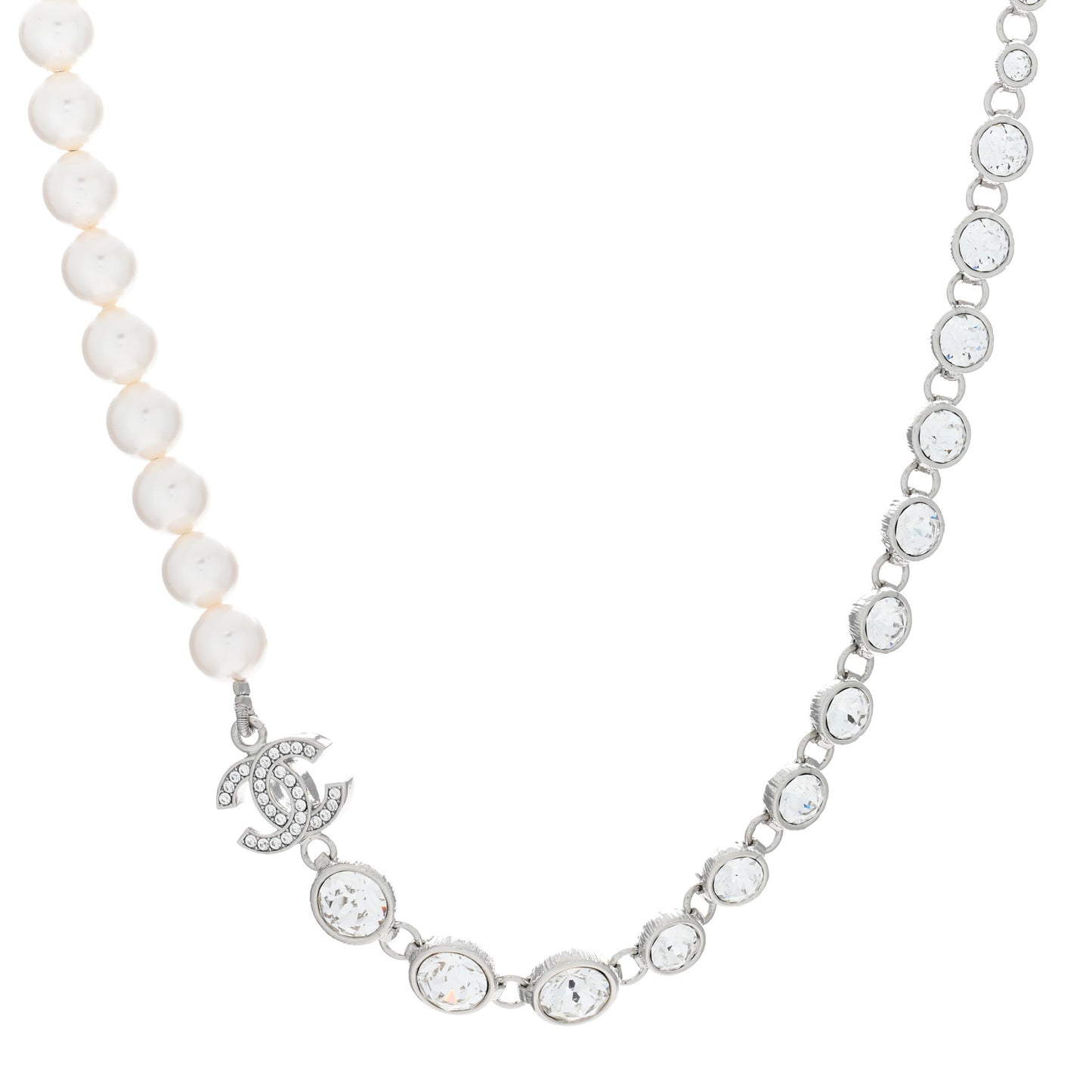 Pearl Crystal CC Choker Necklace Silver
