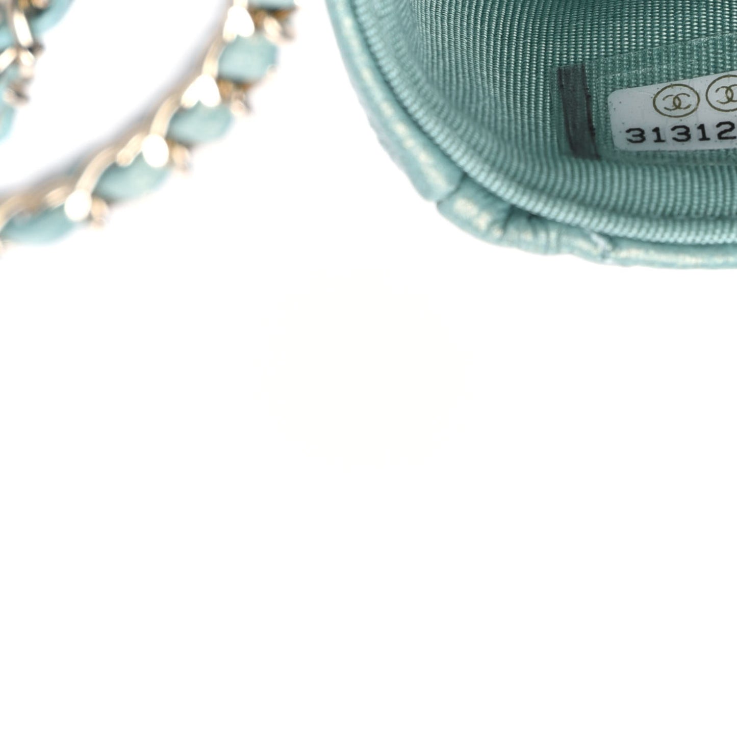 Iridescent Caviar Quilted Pearl On Top Coin Purse With Chain Light Green