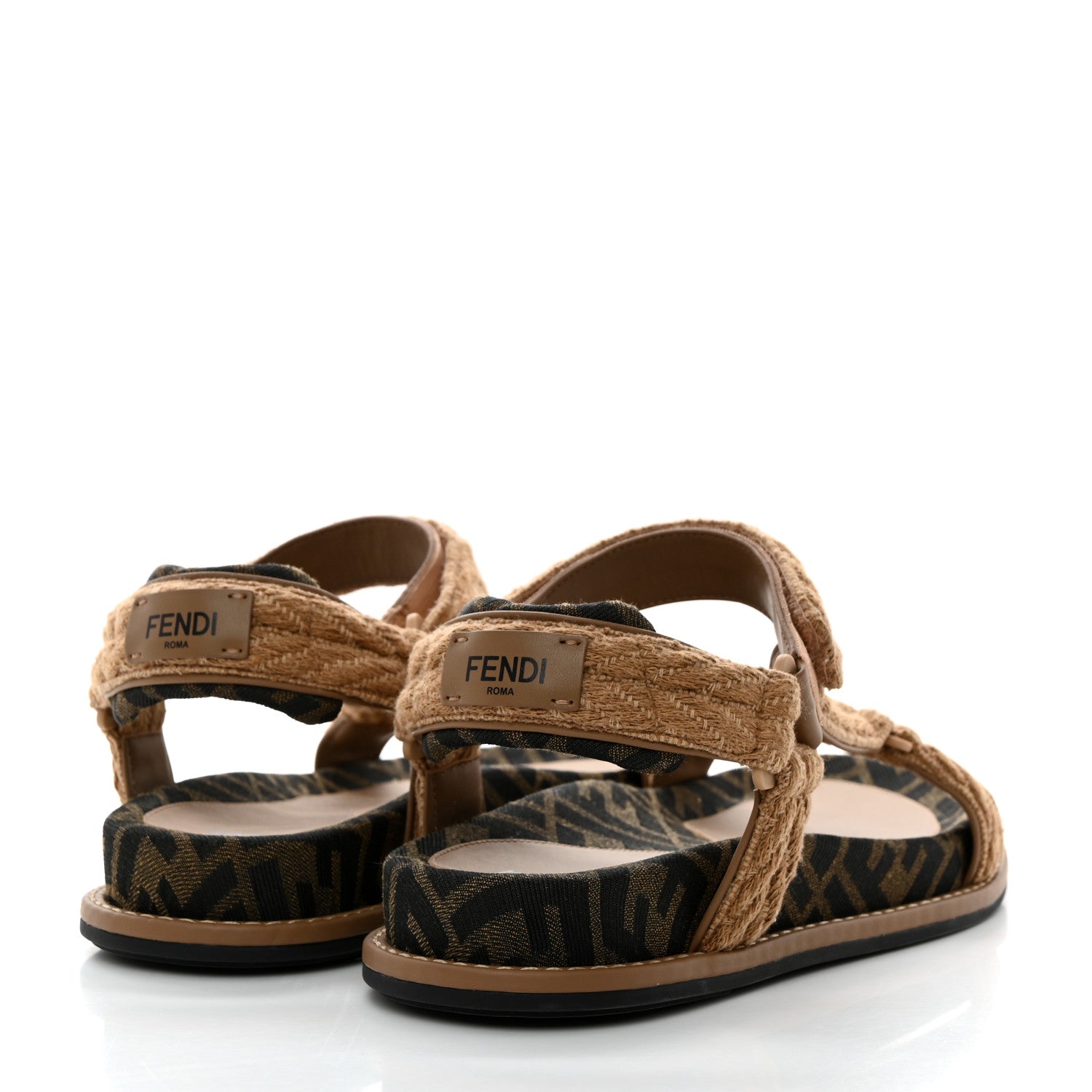 Fendi Braided Fabric Jacquard FF Fendi Feel 25mm Sandals 40.5 Sughero Black Tabacco 4 of 9
