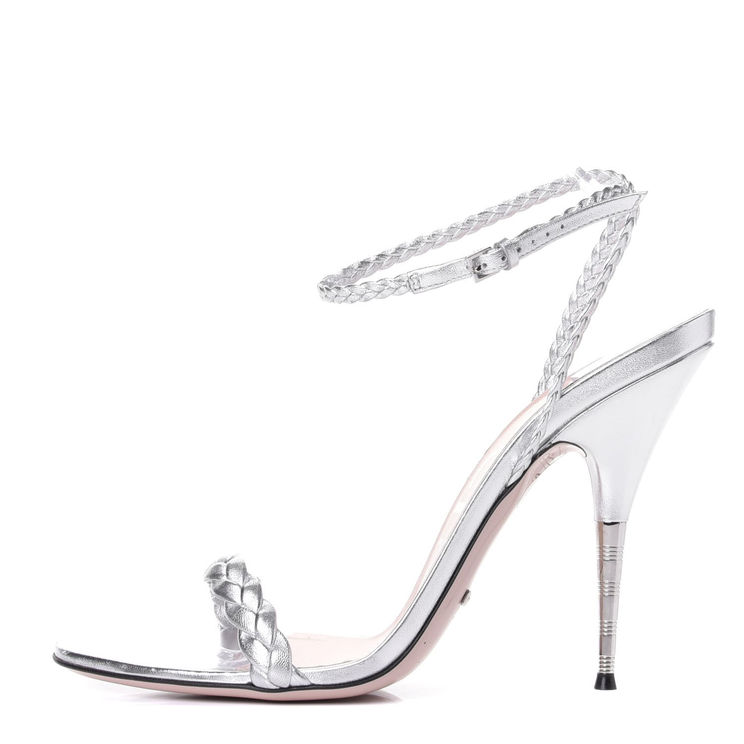 Gucci Metallic Nappa Braided Sandals 41.5 Silver 1 of 9