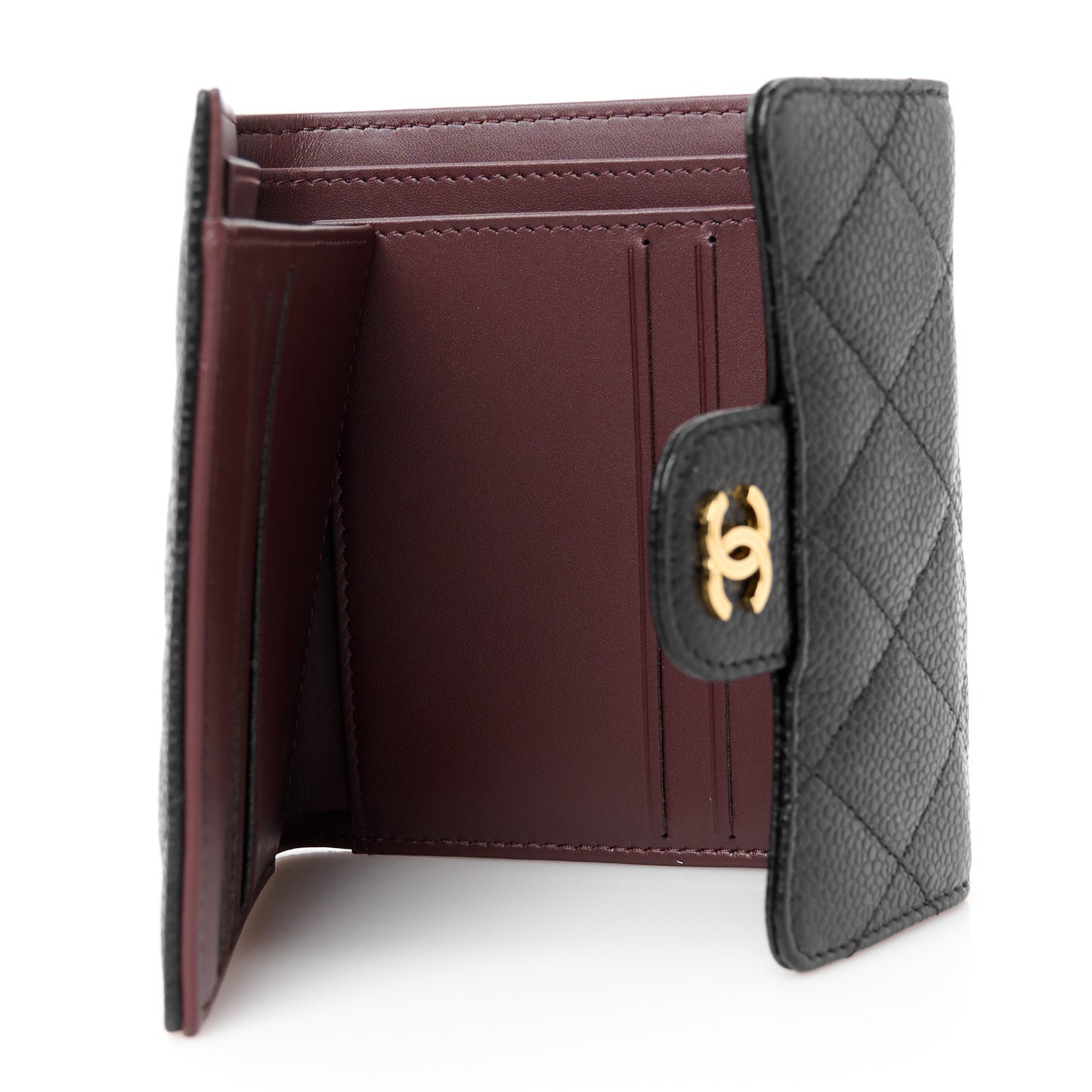 Caviar Quilted Compact Flap Wallet Black
